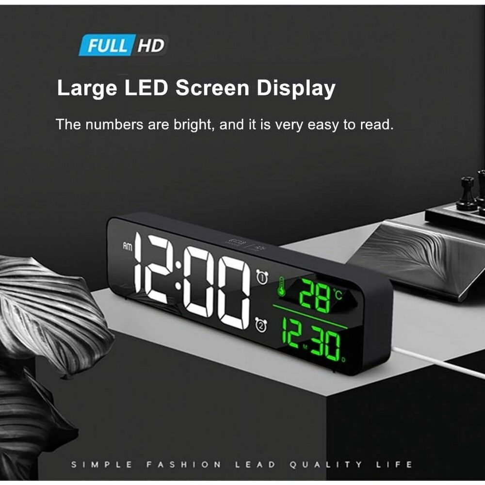 LED Music Mirror Alarm Clock | Black | Wireless | Digital Display | NIB